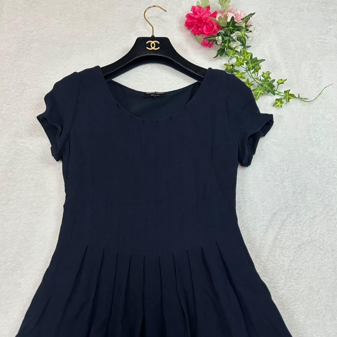 K939 美品 M ジョルジオアルマーニ プリーツ ひざ丈ワンピース レディース