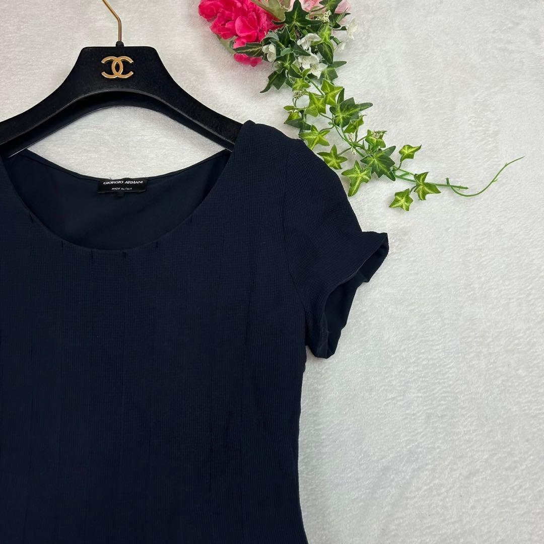 K939 美品 M ジョルジオアルマーニ プリーツ ひざ丈ワンピース レディース