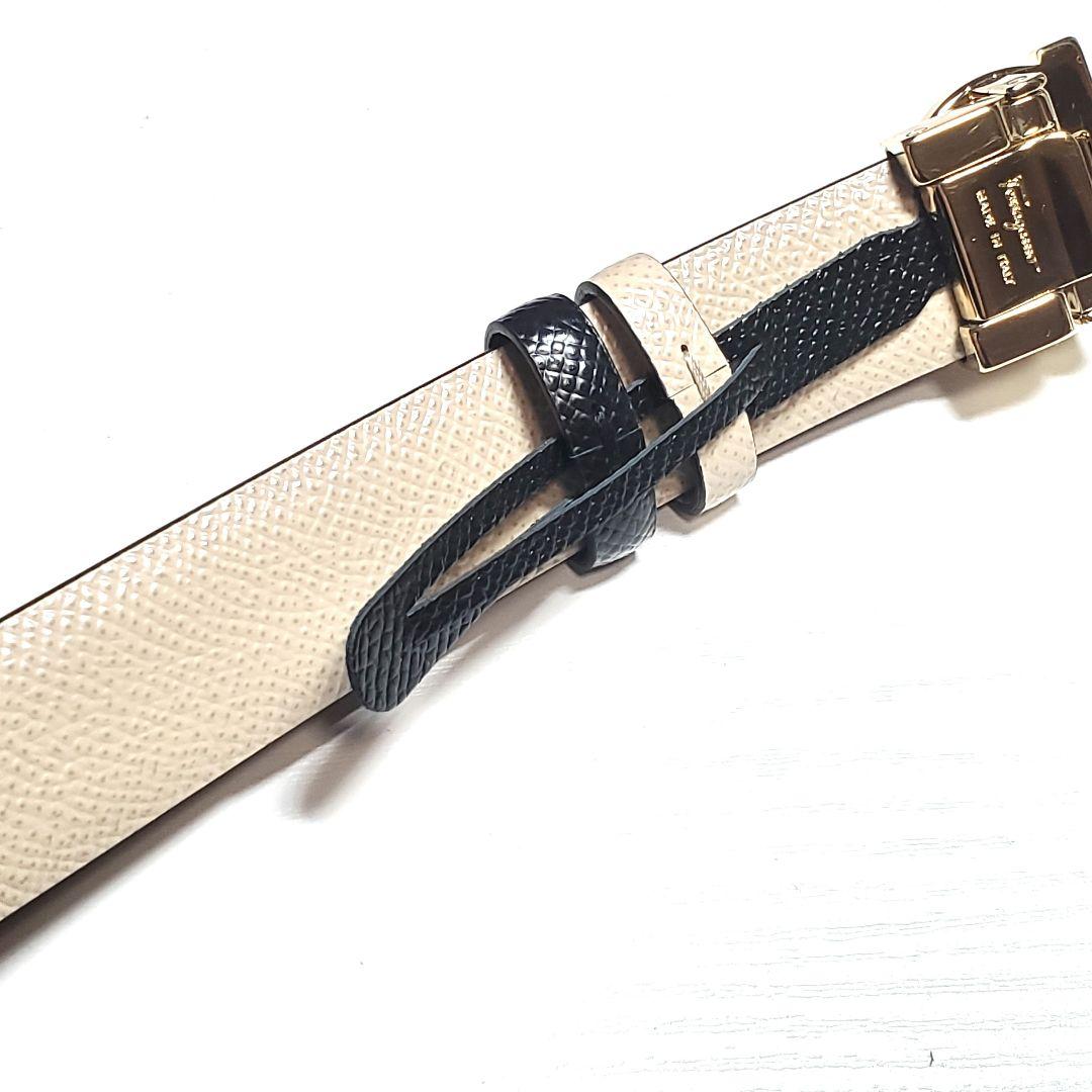 【美品】フェラガモ リバーシブル ベルトレザー 黒/ベージュk-030