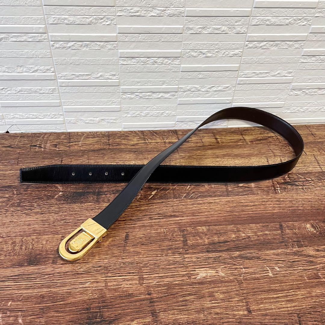 美品 セリーヌ レザー ベルト トリオンフ バックル リバーシブル ブラック.