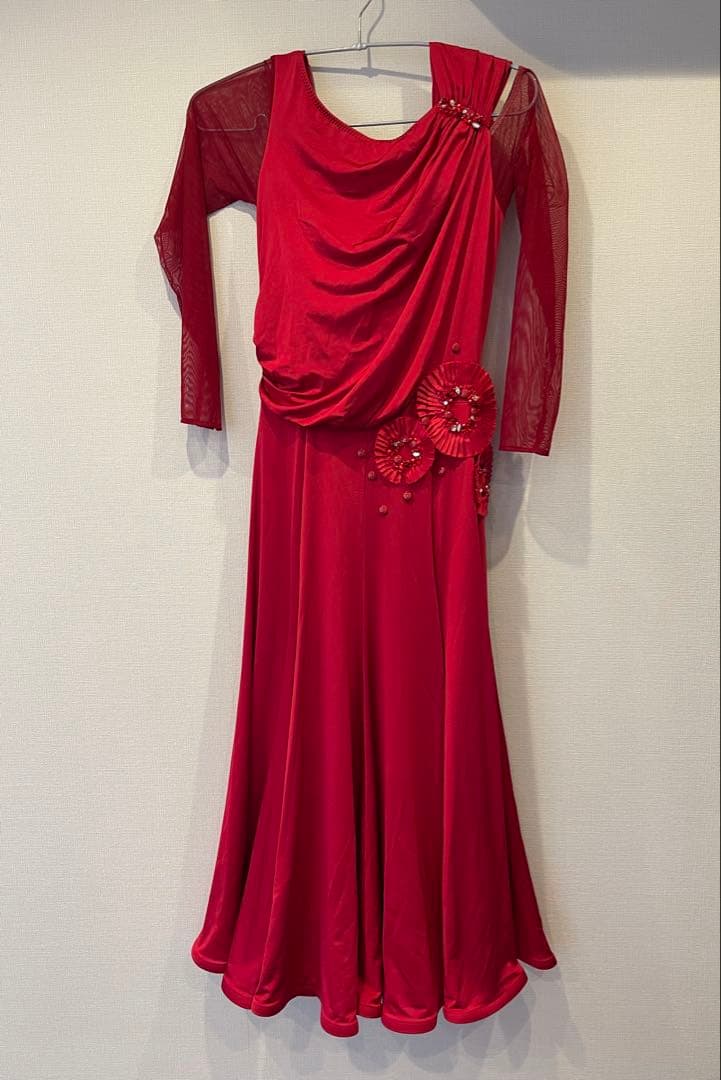 社交ダンス ドレス レッド 長袖 フレア インザムード