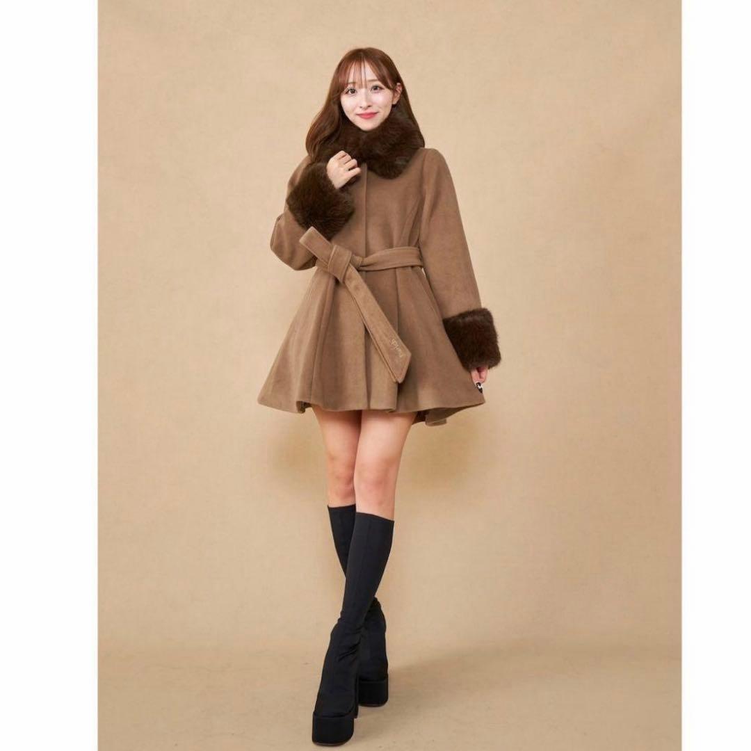 Darich ウエストベルトメルトンコート　ブラウン　ファー付き　キャメル
