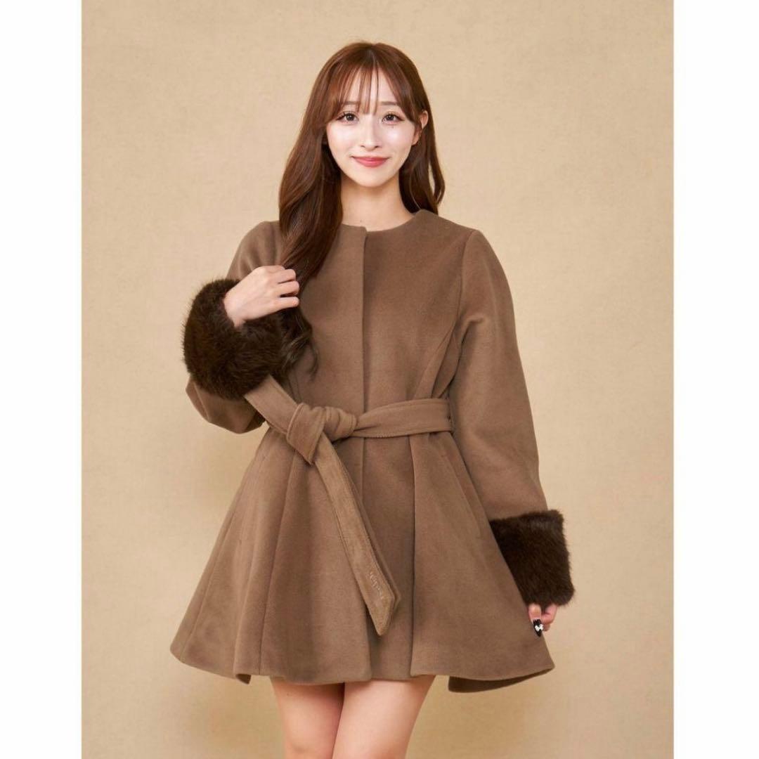 Darich ウエストベルトメルトンコート　ブラウン　ファー付き　キャメル
