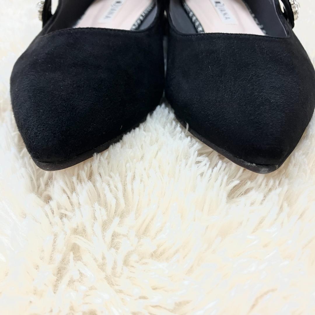 極美品✨ DIANA ダイアナ フラットパンプス ストラップ ビジュー 黒