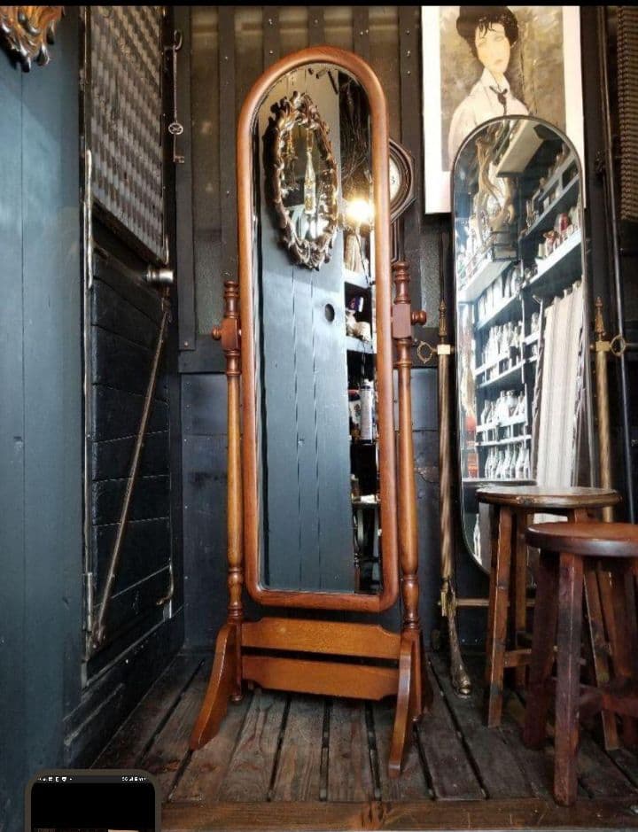 カリモク　コロニアル　クラシック　ラウンド　スタンド　ミラー　姿見