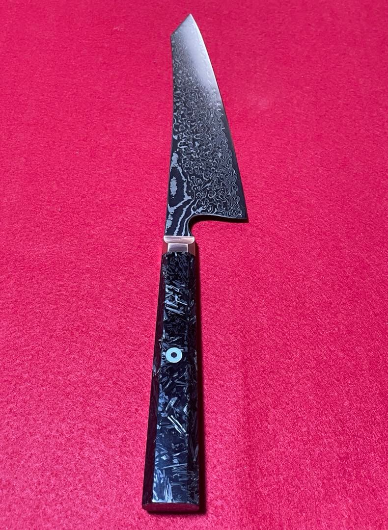 切付牛刀　黒染め　ダマスカス　カーボン柄