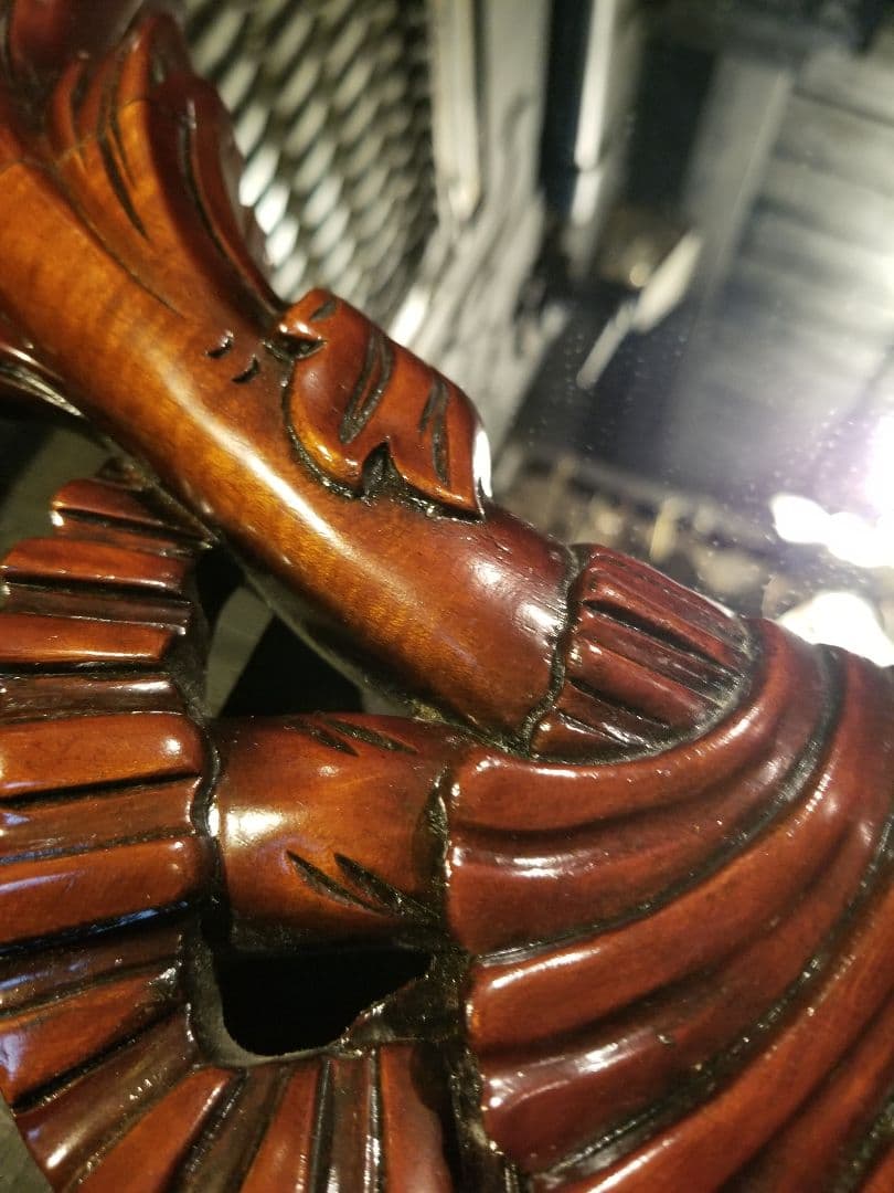 アンティーク　アメリカ製　トラッド　デザイン　リボン　シェル　ミラー　無垢　木製