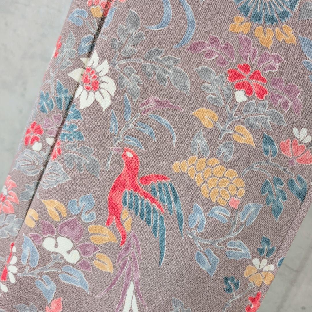 訪問着　フルセット　着物　正絹　花　鳥　カラフル　トールサイズ　おしゃれ　F4