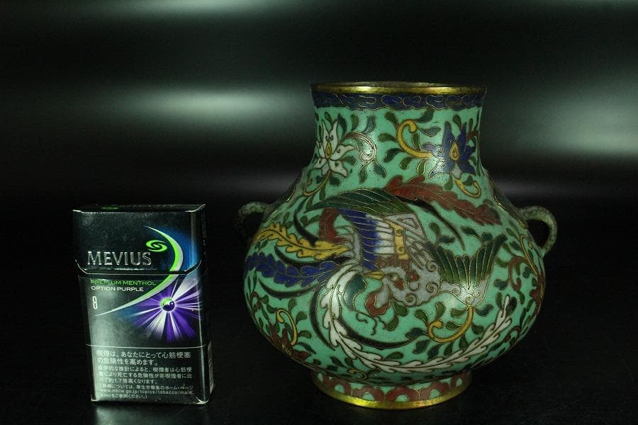 中国美術 七宝 纏枝蓮花紋 双耳 壷(K-YC548)