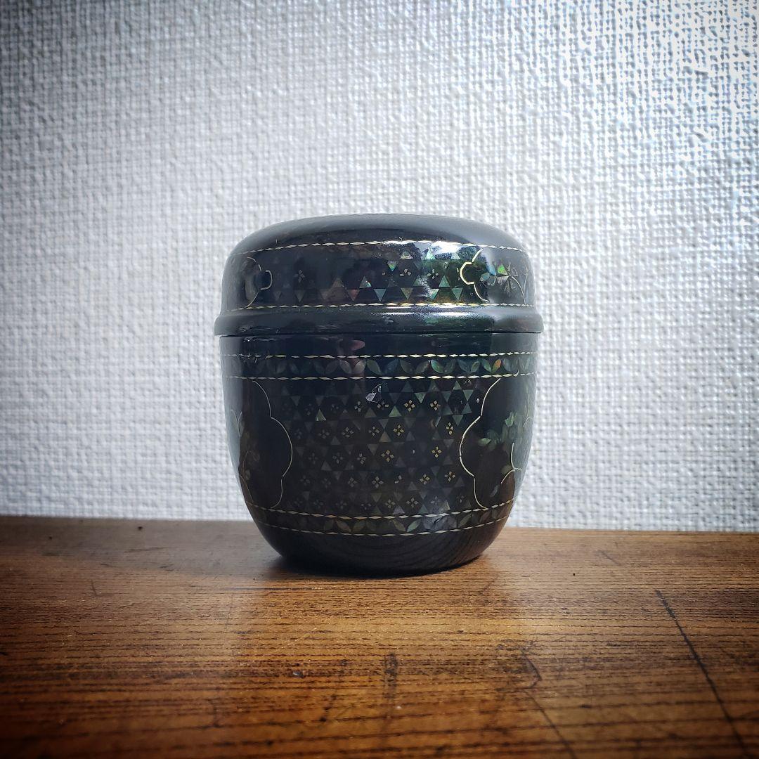 茶道具 棗 漆塗 螺鈿細工 花紋様 高さ7cm　なつめ　中棗