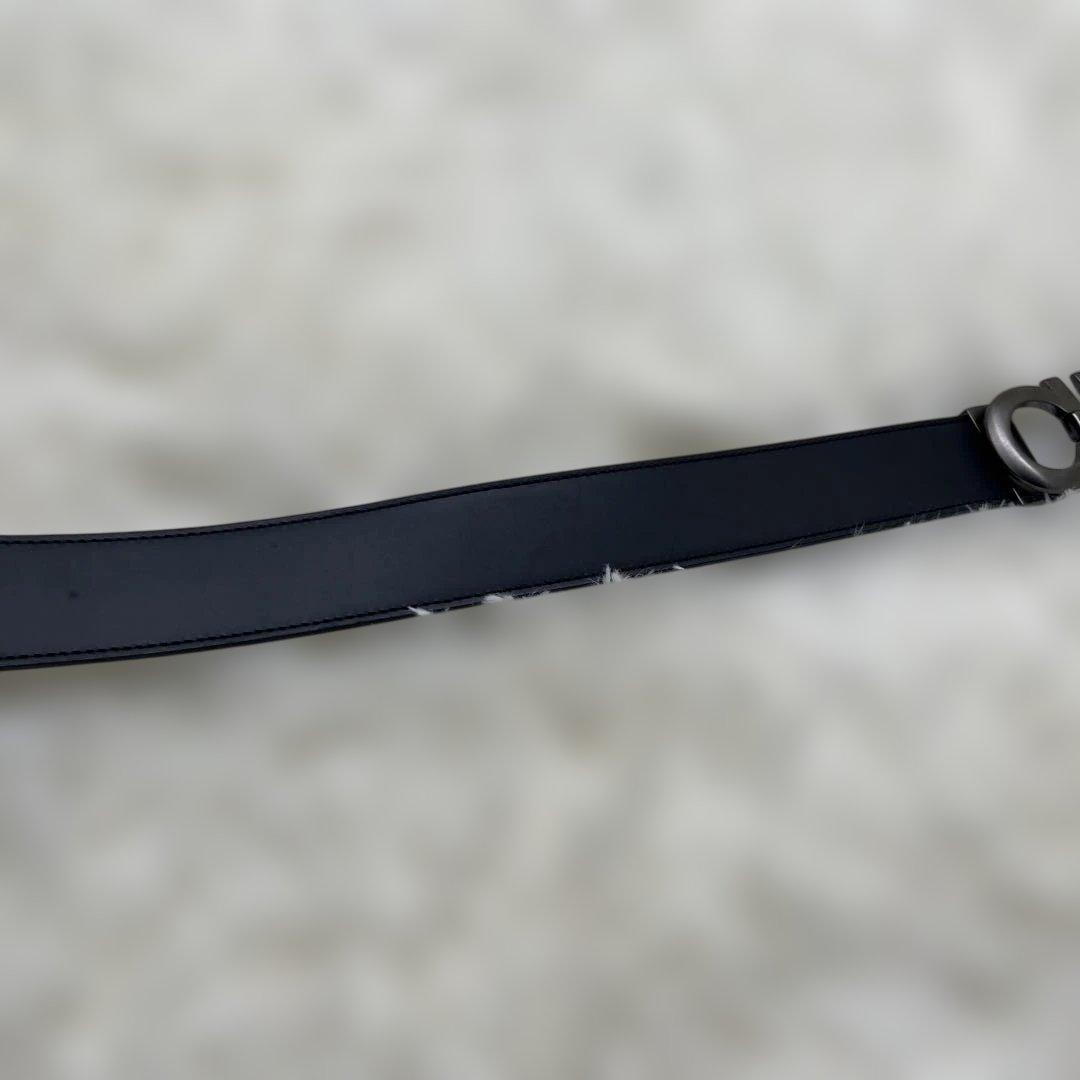 【未使用級】フェラガモ ベルト ダブルガンチーニ レザー　ブラック　メタリック