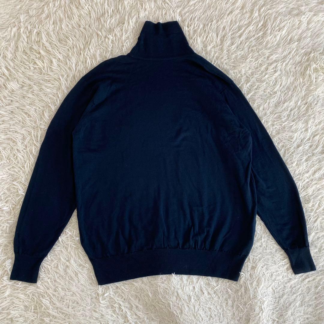 【美品】ジョンスメドレー　タートルネック　ニット　ネイビー　ウール　英国製　L