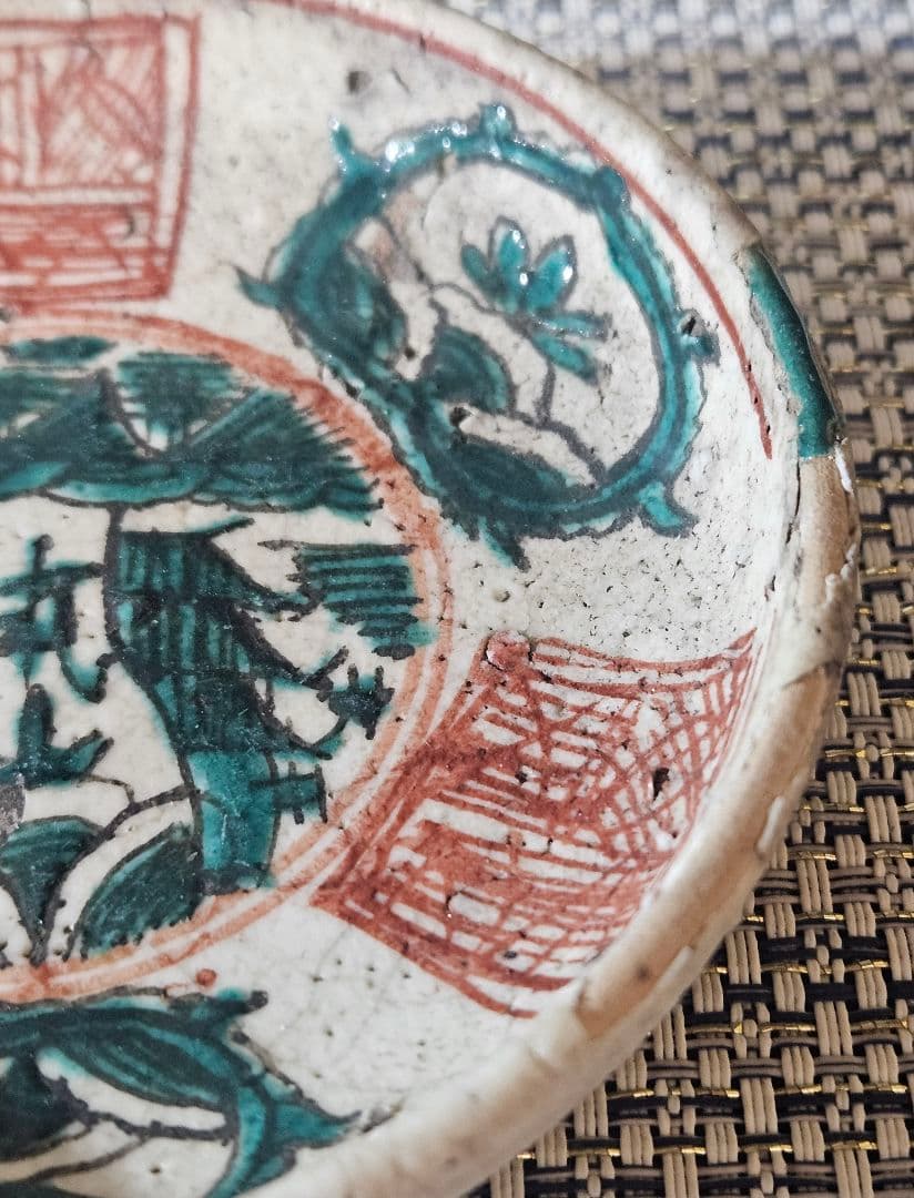 中国古美術　中国古陶磁器　明代　呉須赤絵　青釉　山水図　10.6cm小皿　豆皿