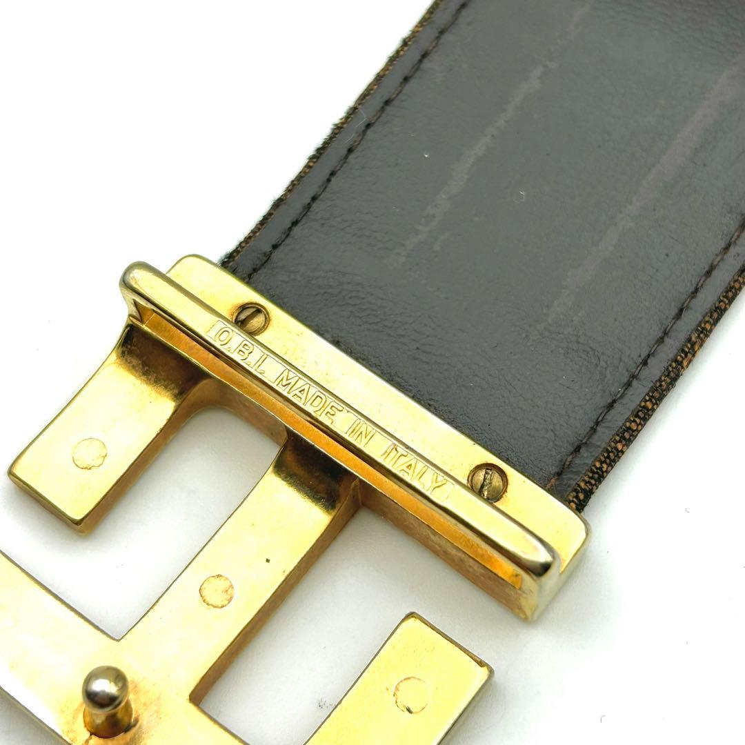 【美品】FENDI ズッカ柄 FFロゴ バックル ベルト ブラウン キャンバス
