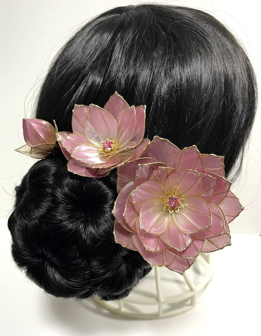 【碧　らくらく便】丸蓮5+つぼみ8セット【ピンクグラデ・ゴールドワイヤー】