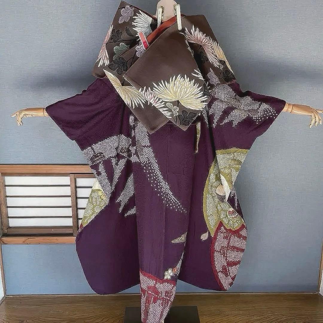 まーページ　プラスサイズ　高身長　絞り　手刺繍　成人式振袖　振袖　裄丈69