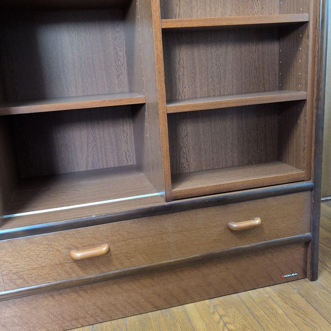 ブラウンスライド式本棚 引き出し付き 収納力抜群　大容量