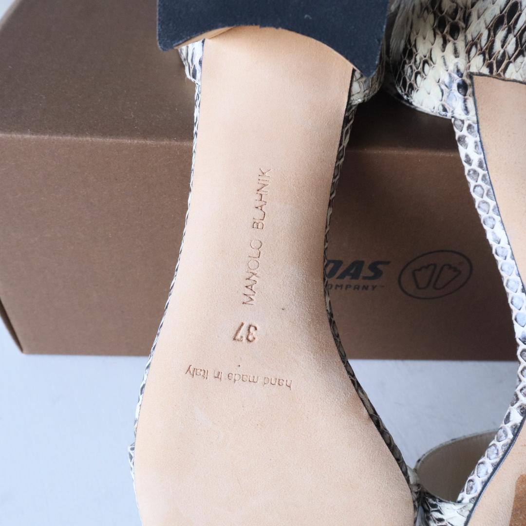 未使用マノロブラニク　7cmヒールサンダル 37 24cm パイソンレザー