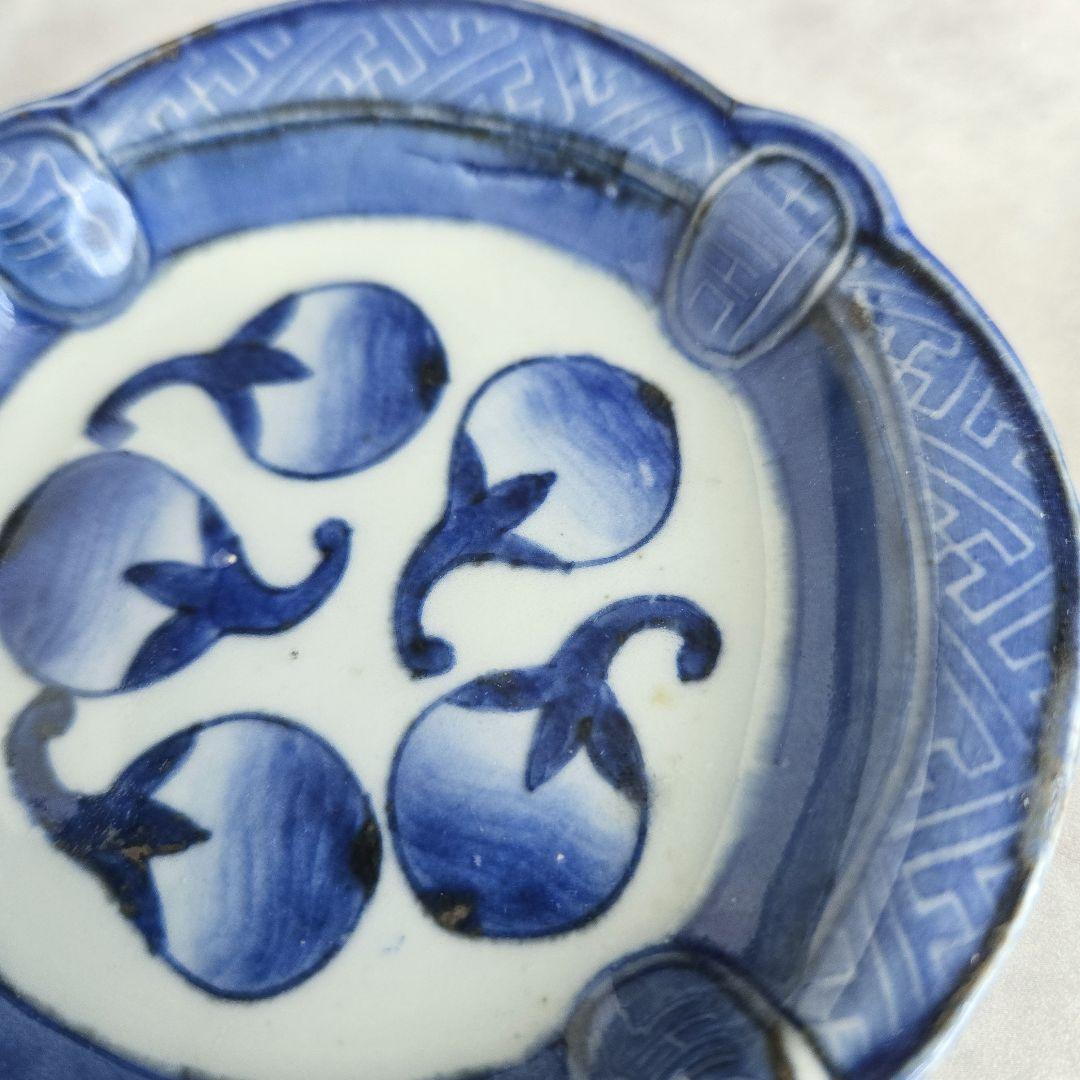 古伊万里　染付　小皿　ナス　茄子　江戸時代　金直し　金継ぎ　骨董　アンティーク