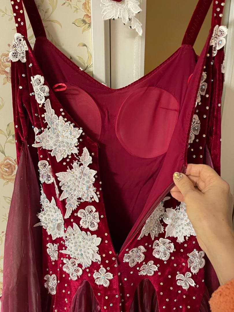 ワインレッド フレアドレス 社交ダンス衣装