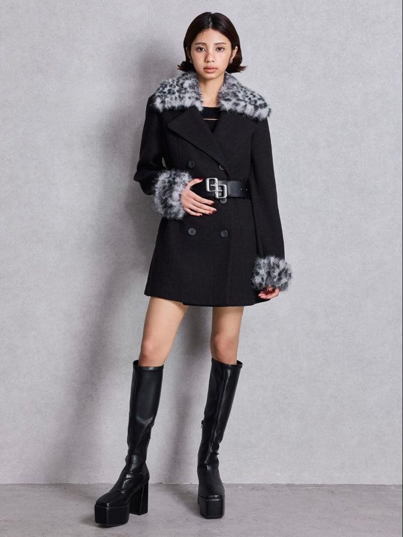 GYDA ベルト付きタイトファーコート