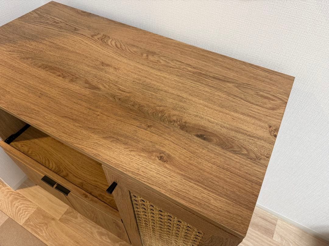 【12月28日までの出品】LOWYA キッチンカウンター　幅90 ラタン調