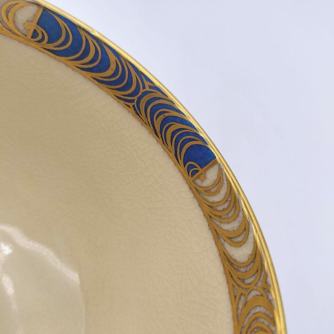 a370 茶碗　浅葱市松観世水画　祥平　清閑寺窯　茶道具　茶道　古物