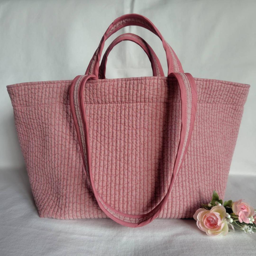 マグネット 底板ヌビ☆トートバッグ Wハンドル☆ ベージュ ヌビバッグ