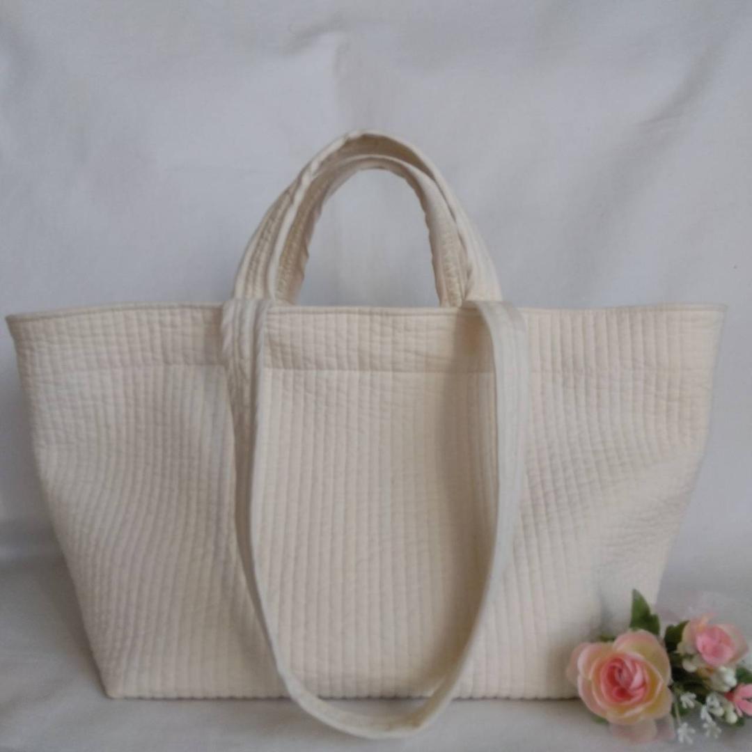 マグネット 底板ヌビ☆トートバッグ Wハンドル☆ ベージュ ヌビバッグ