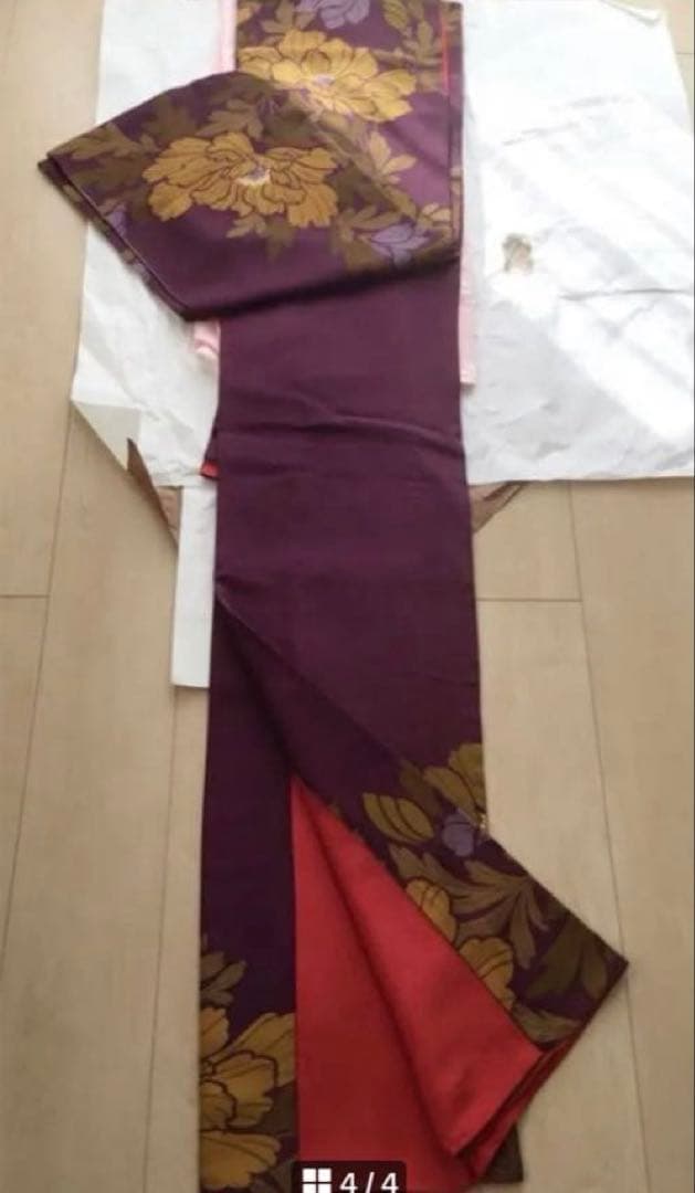 のあたん様 アンティーク風モダン　紫に牡丹の花　振袖　長襦袢付き