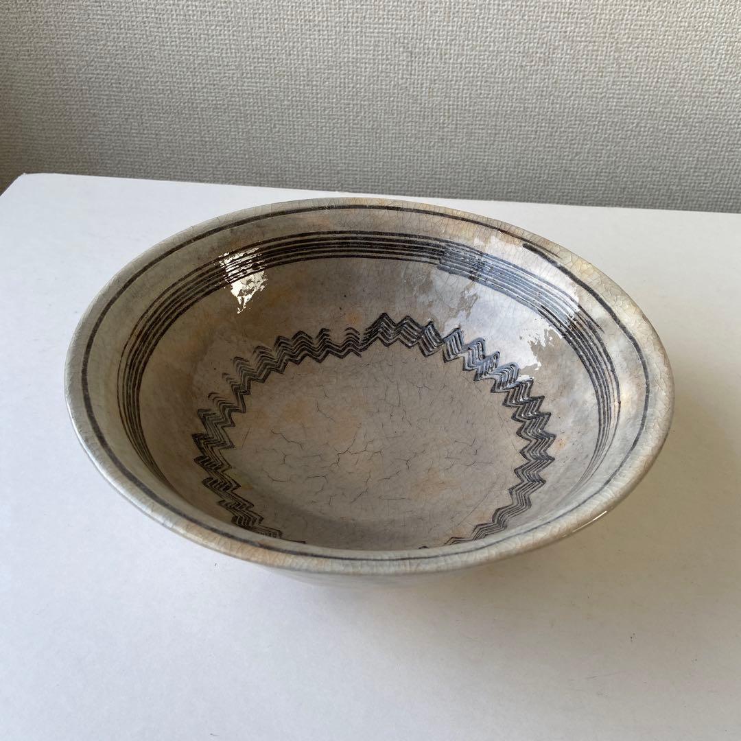 河村又次郎　櫛目文　鉢　其中窯　共箱共布