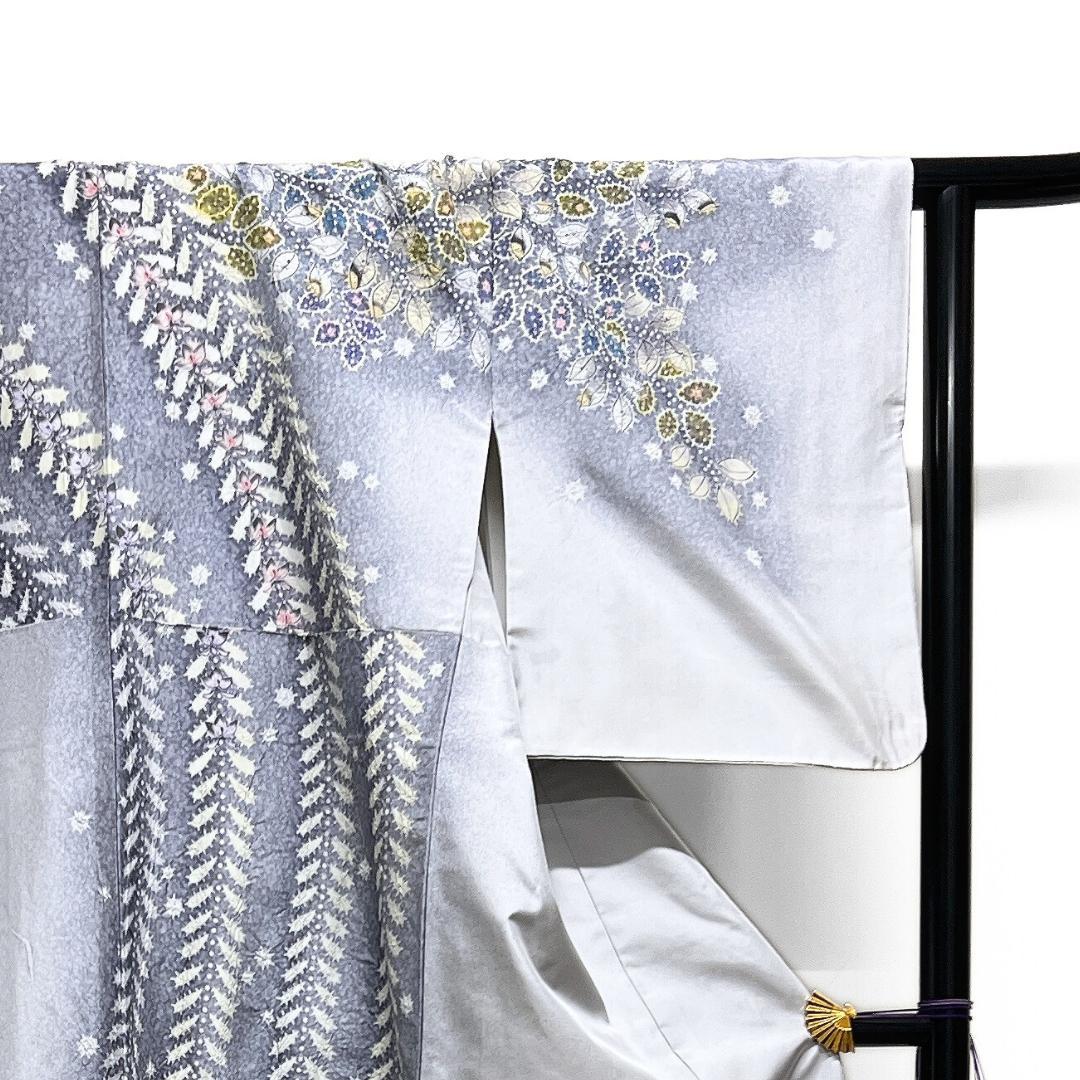 作家もの　訪問着　染め大島紬　絞り　辻ヶ花　藤　紋無し　着物　123b d ms