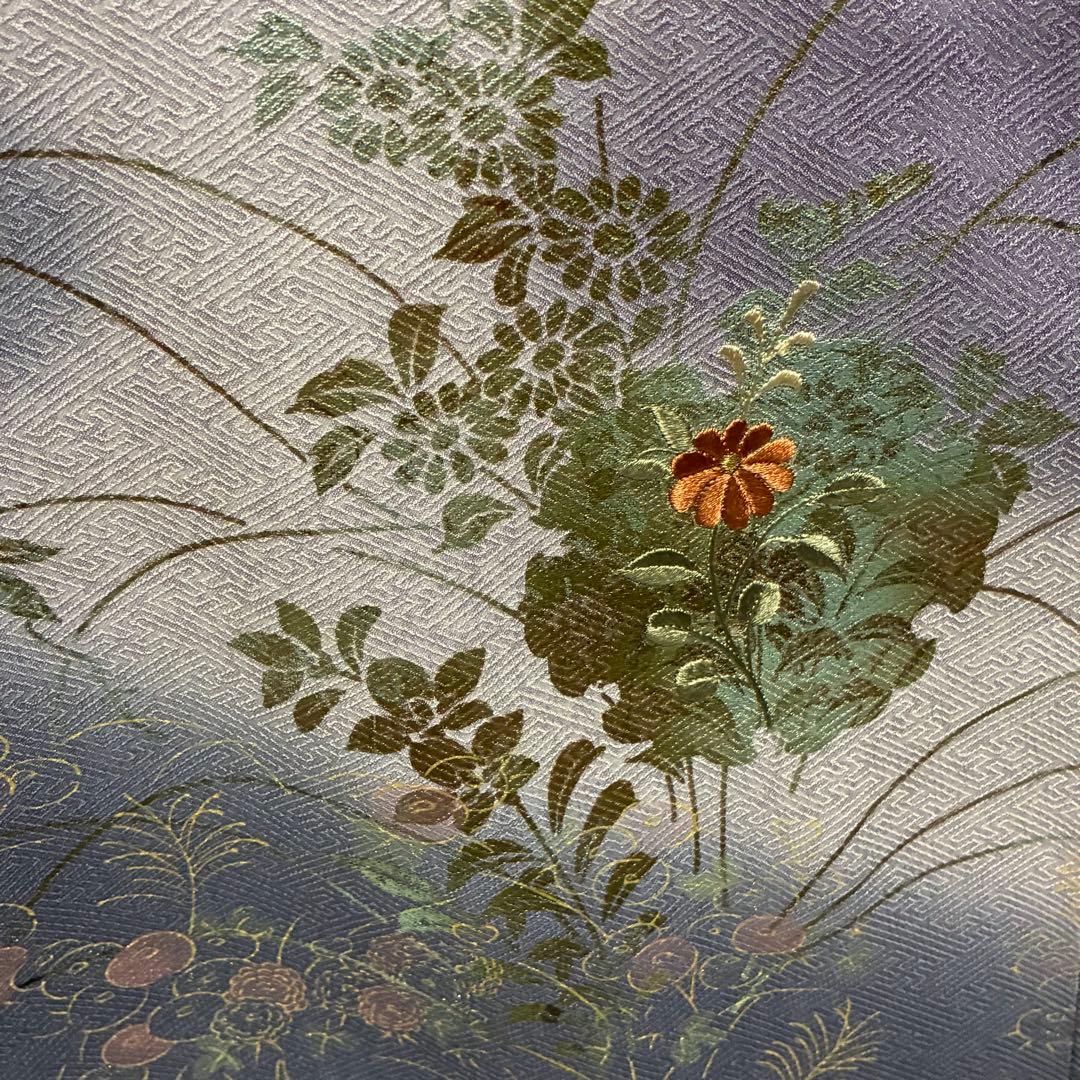 D87 訪問着 花刺繍 雪輪 金彩 正絹 着物 袷 しつけ糸付き未使用極美品