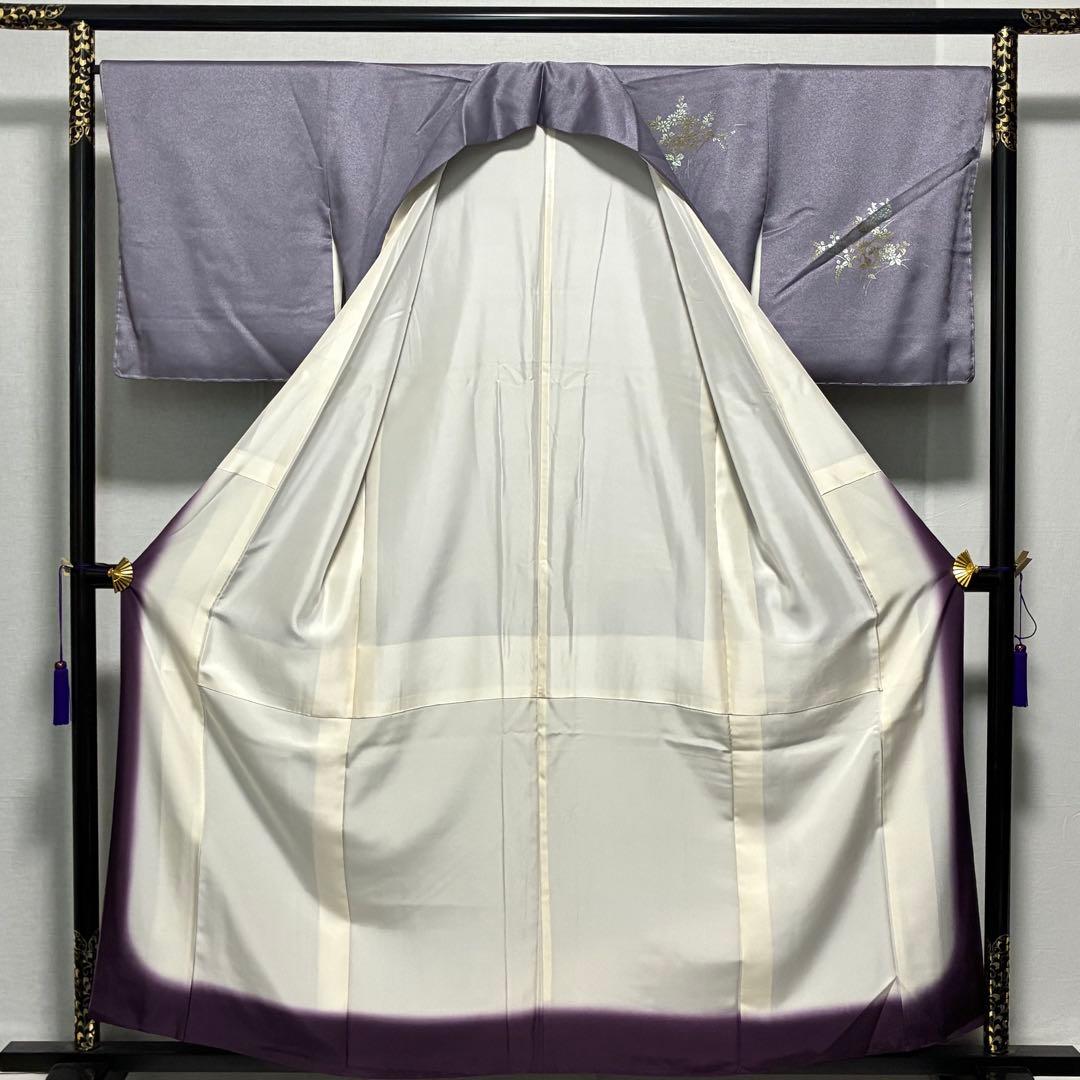 D87 訪問着 花刺繍 雪輪 金彩 正絹 着物 袷 しつけ糸付き未使用極美品