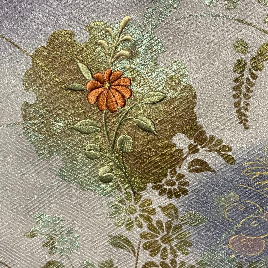 D87 訪問着 花刺繍 雪輪 金彩 正絹 着物 袷 しつけ糸付き未使用極美品
