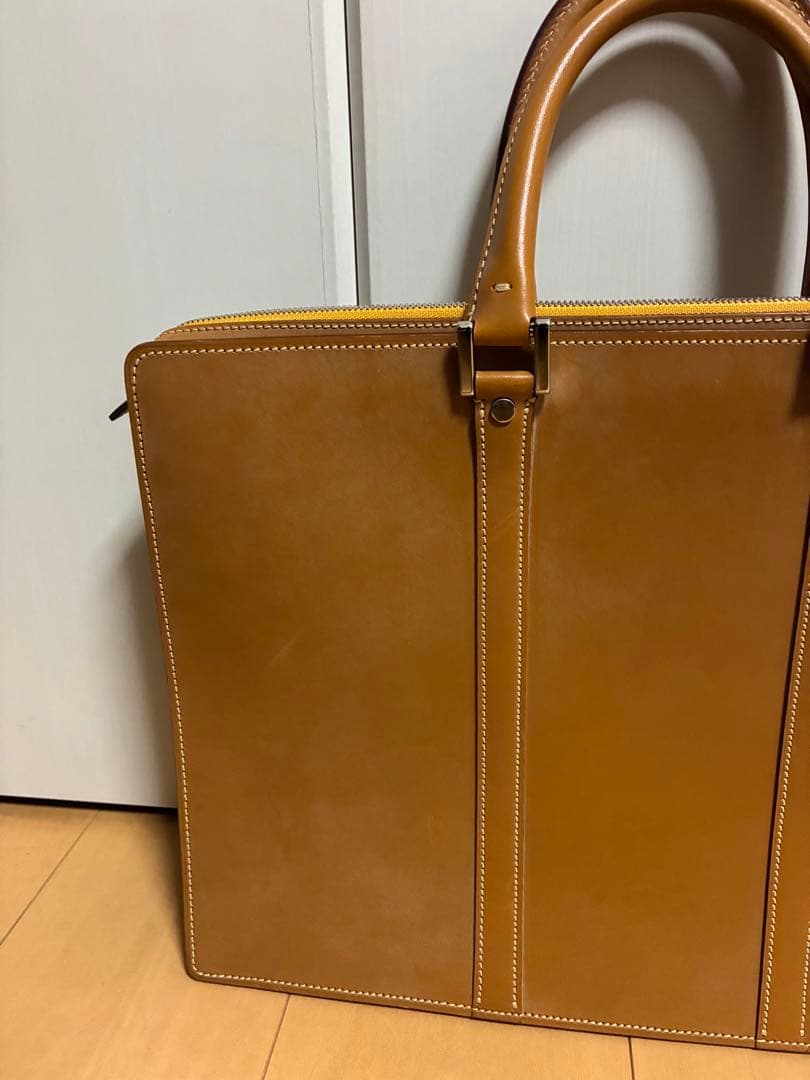 美品　万双　天ファスナー　キャメル　ビジネスバッグ