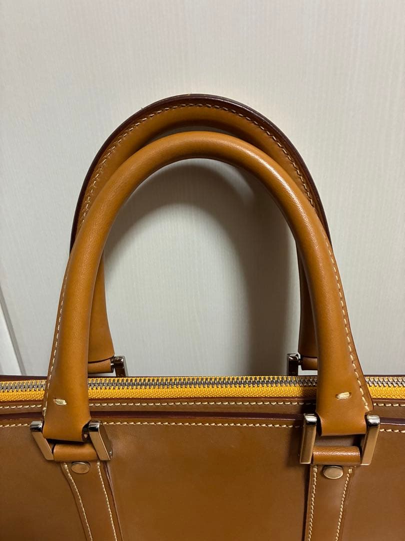 美品　万双　天ファスナー　キャメル　ビジネスバッグ
