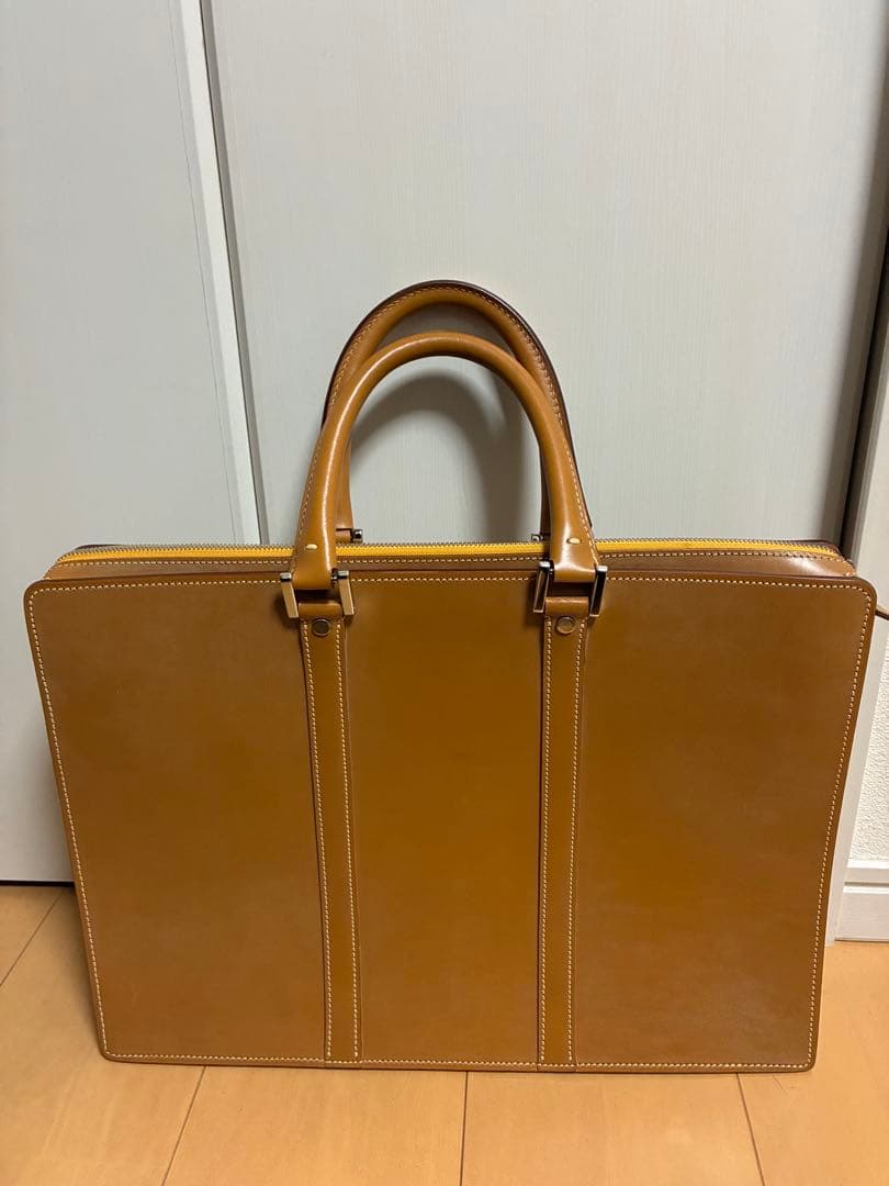 美品　万双　天ファスナー　キャメル　ビジネスバッグ