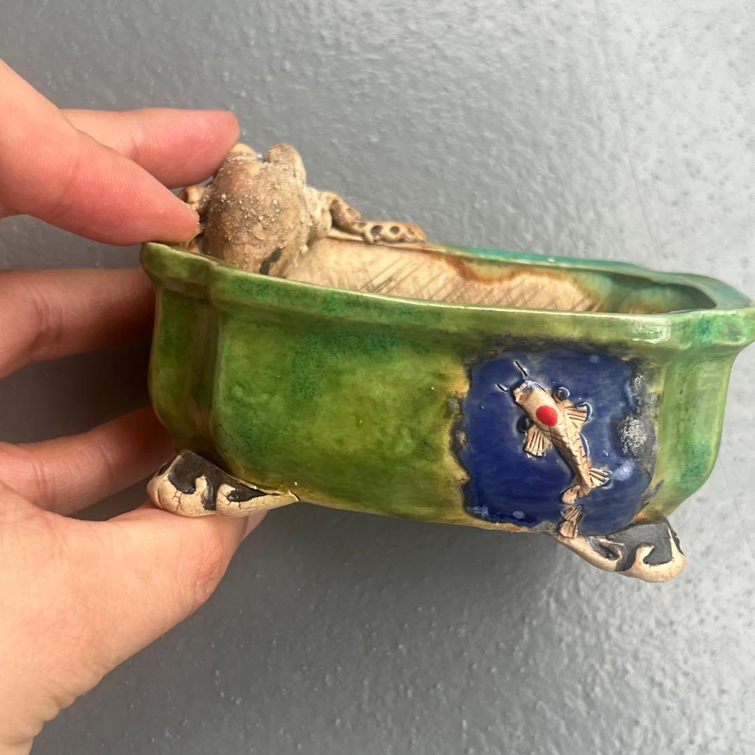 756.彫刻雲足長方 盆栽鉢 植木鉢 10.2*7.2*4.4cm