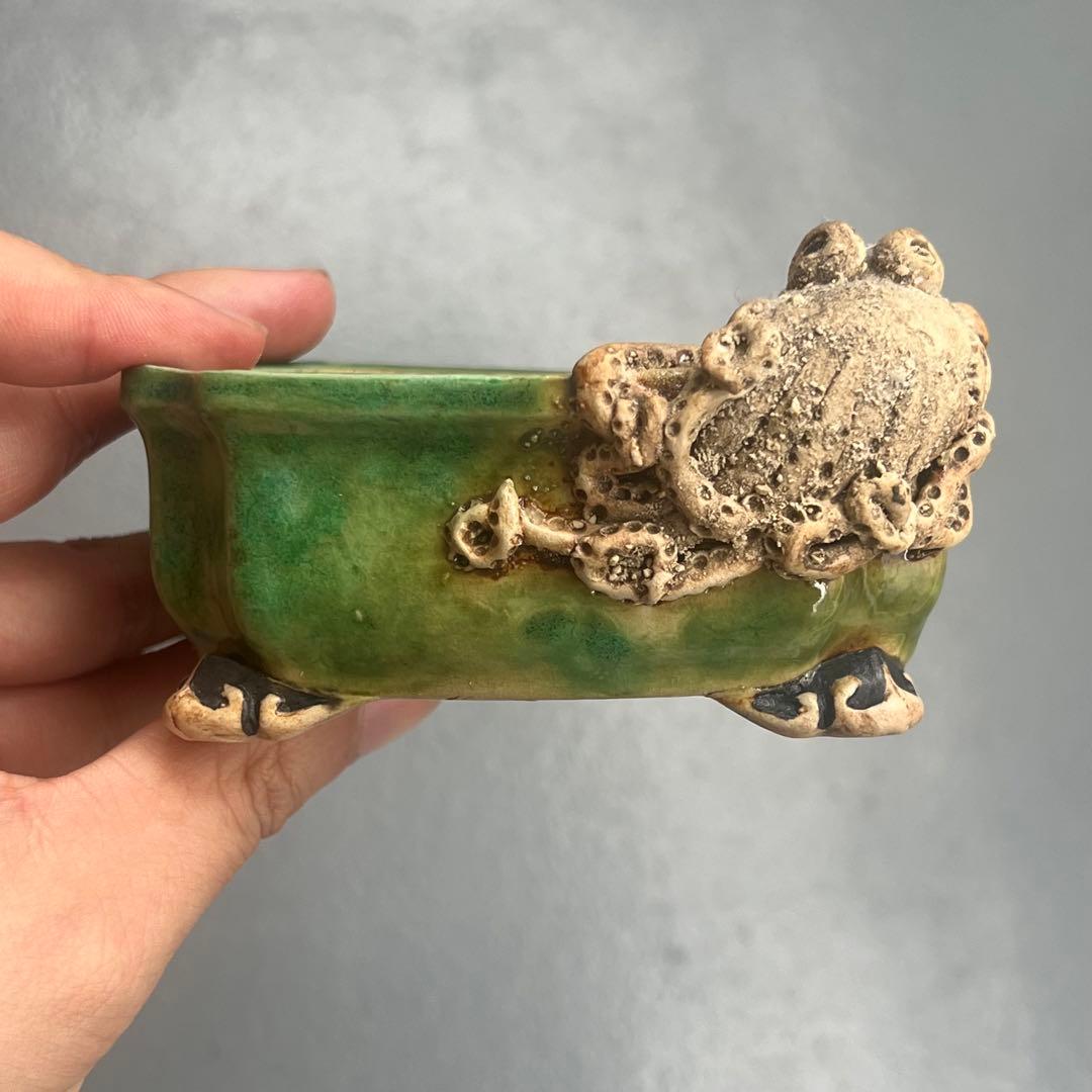 756.彫刻雲足長方 盆栽鉢 植木鉢 10.2*7.2*4.4cm