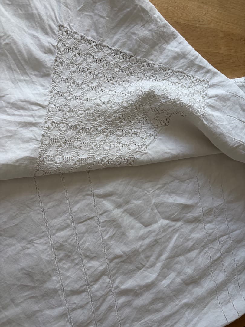フランスアンティーク　特大　テーブルクロス　リネン　シーツ　ドロンワーク　刺繍