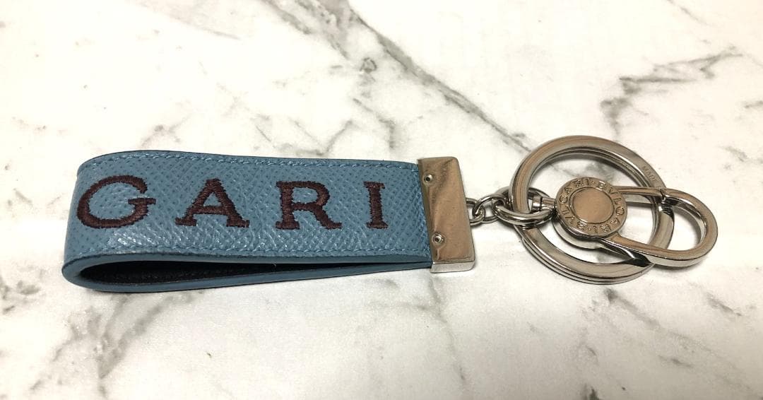 【美品】ブルガリキーリング　ブルガリマン　レザー　ライトブルー系