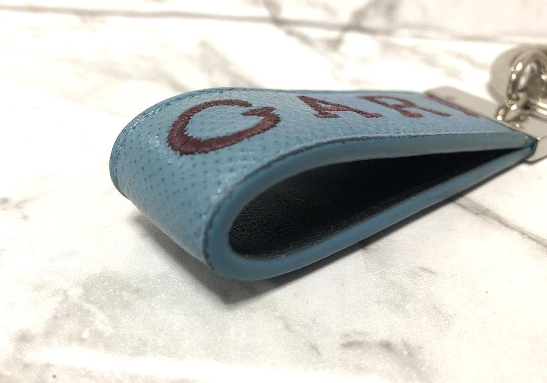 【美品】ブルガリキーリング　ブルガリマン　レザー　ライトブルー系