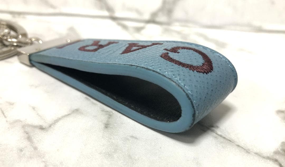 【美品】ブルガリキーリング　ブルガリマン　レザー　ライトブルー系