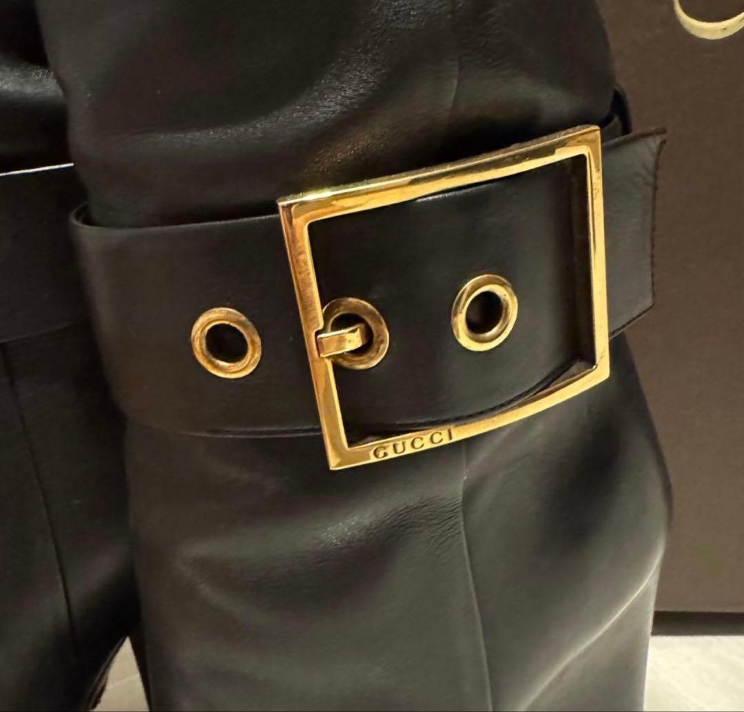 【美品】グッチ　ロングブーツ　ブラック　ロゴ　本革　レザー 37