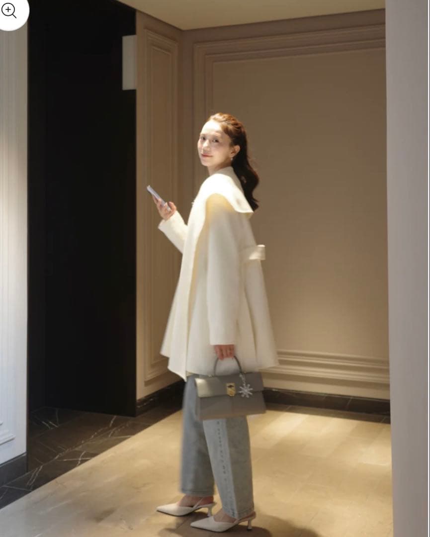 ☆新品タグ付き☆ polaura ショールカラーウールミドルコート オフホワイト