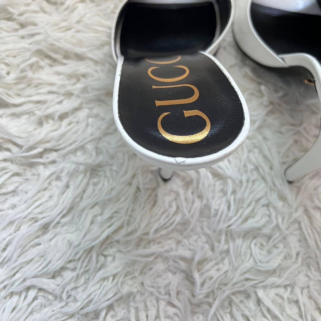 美品　グッチ ミュール サンダル オープントゥ白 ピンヒール 39 イタリア