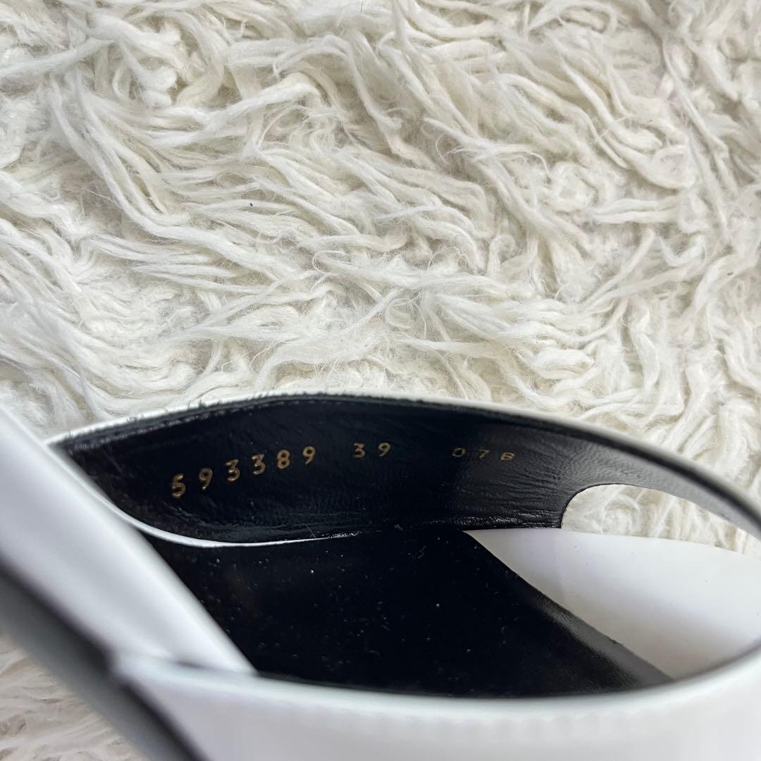 美品　グッチ ミュール サンダル オープントゥ白 ピンヒール 39 イタリア