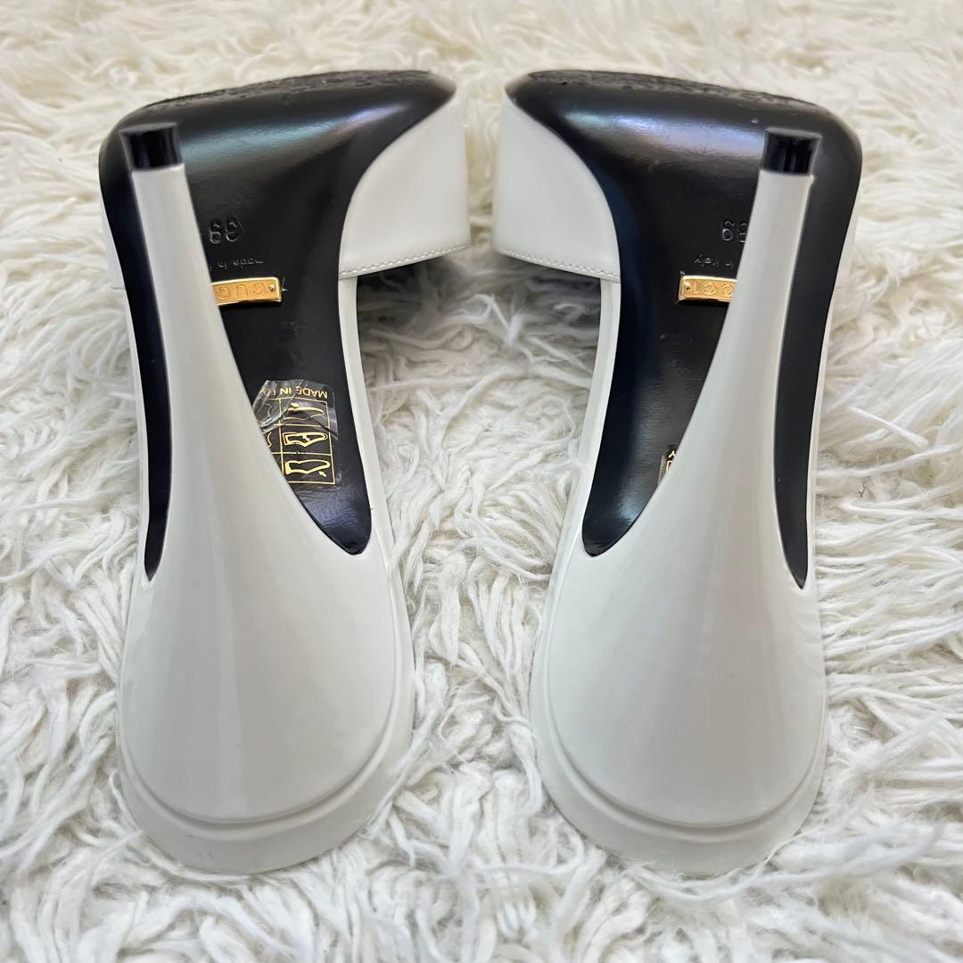 美品　グッチ ミュール サンダル オープントゥ白 ピンヒール 39 イタリア