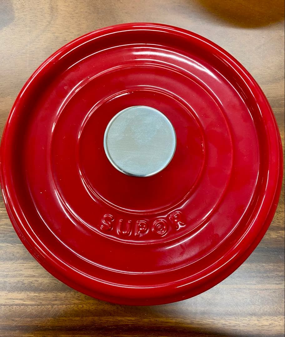【美品】SUPOR 赤 鋳鉄鍋/スープ鍋/電磁炉鍋ステンレスフライパン2点セット